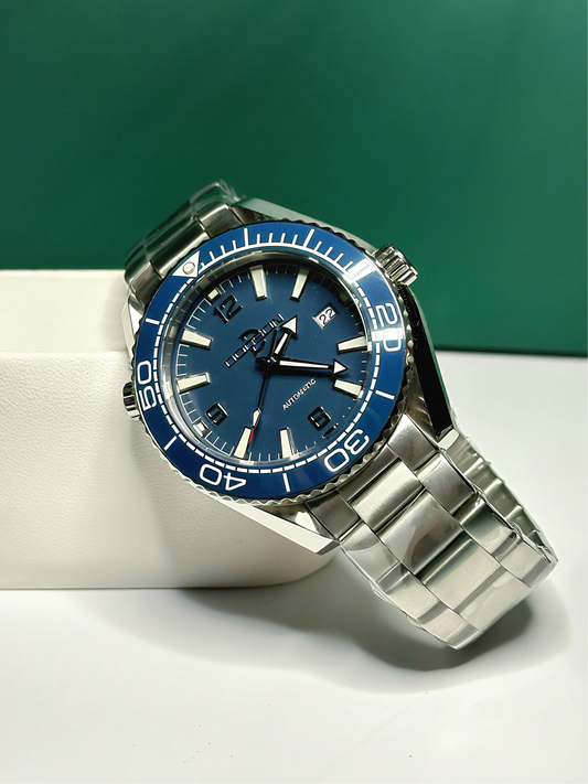 43.5mm Planet Ocean Automatic Homage Watch- Blue Dial, Blue Bezel