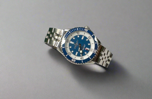 44mm Super Ocean Automatic Homage Watch- Blue Bezel, Blue Dial on stainless steel bracelet