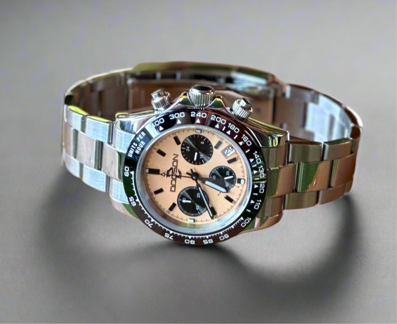 40mm sand dial Vk63 mechaquartz chronograph w/ black bezel