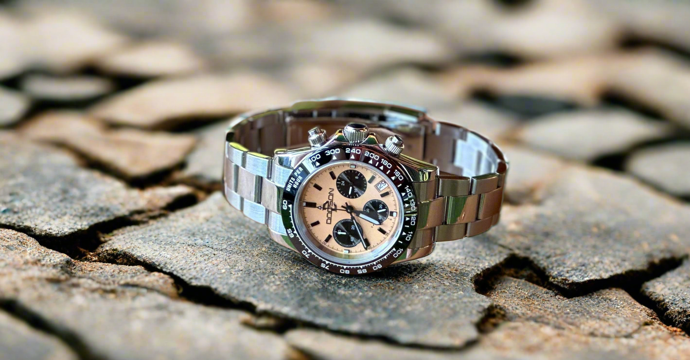 40mm sand dial Vk63 mechaquartz chronograph w/ black bezel