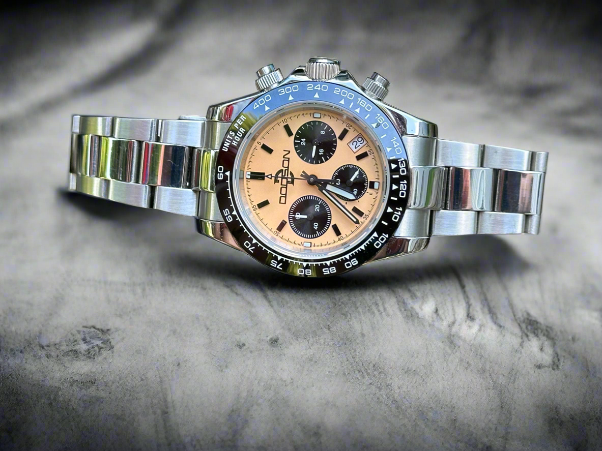 40mm sand dial Vk63 mechaquartz chronograph w/ black bezel