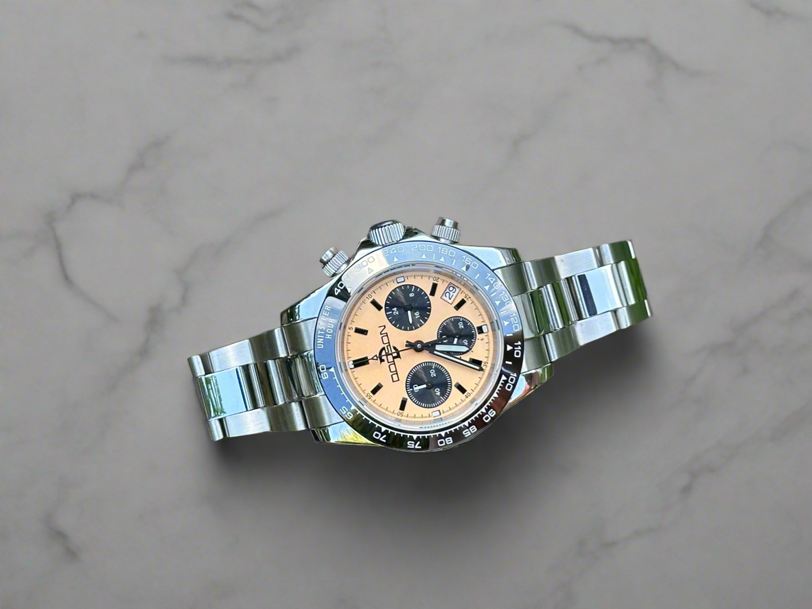 40mm sand dial Vk63 mechaquartz chronograph w/ black bezel