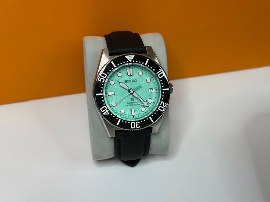 40.5mm Mint Green Automatic Dive Watch on black sail cloth strap