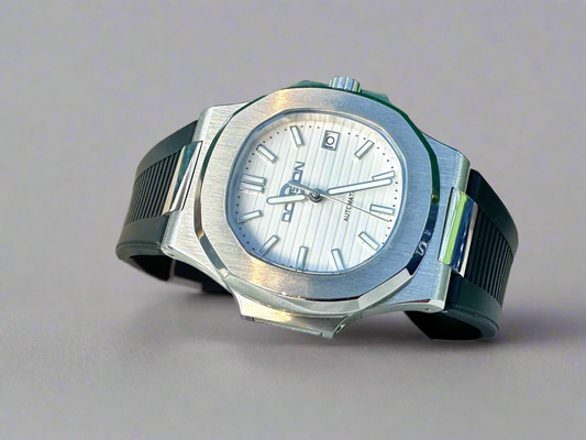 Nautilus style white dial automatic watch