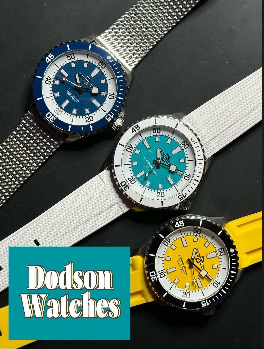 44mm Super Ocean Automatic Homage Watch- White bezel, Turquoise dial, rubber strap