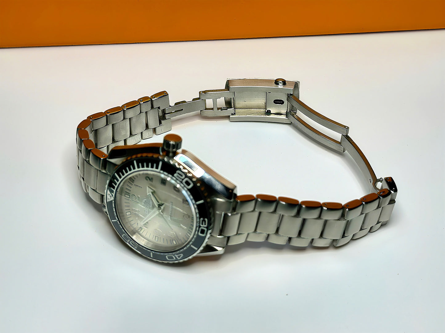 43.5mm Planet Ocean Automatic Homage Watch- Silver textured Dial & Blue Bezel