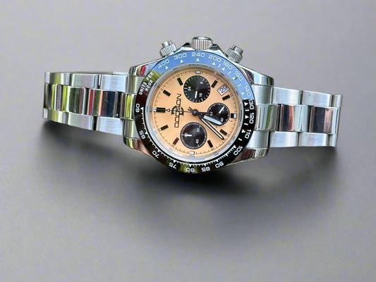 40mm sand dial Vk63 mechaquartz chronograph w/ black bezel