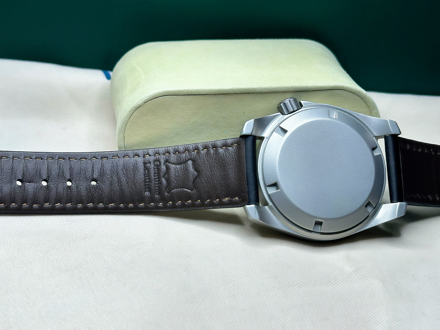 Sand Blasted 40mm Black Dial Field Watch on Genuine Black Leather Strap