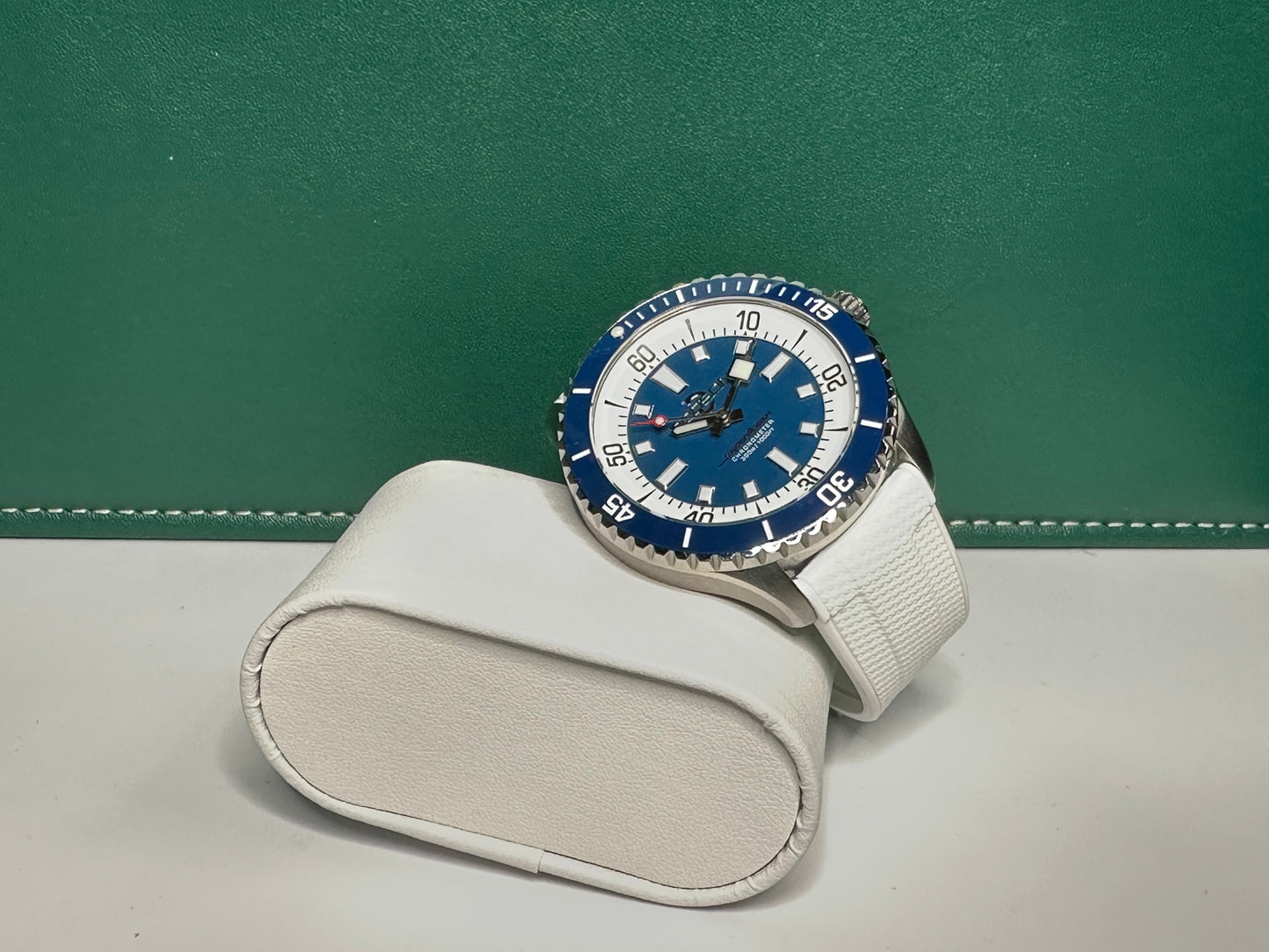 44mm Super Ocean Automatic Homage Watch- Blue dial, Blue bezel on rubber strap