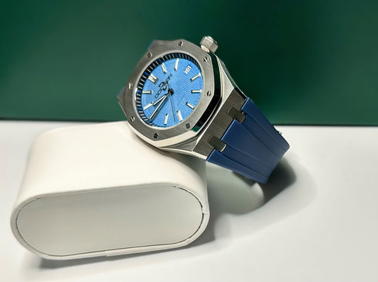42mm Automatic stainless steel Sport Watch on blue silicone strap