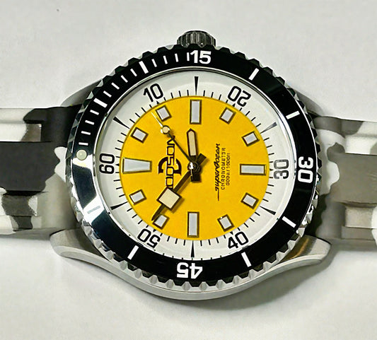 44mm Super Ocean Automatic Homage Watch- Black bezel, Yellow dial, rubber strap