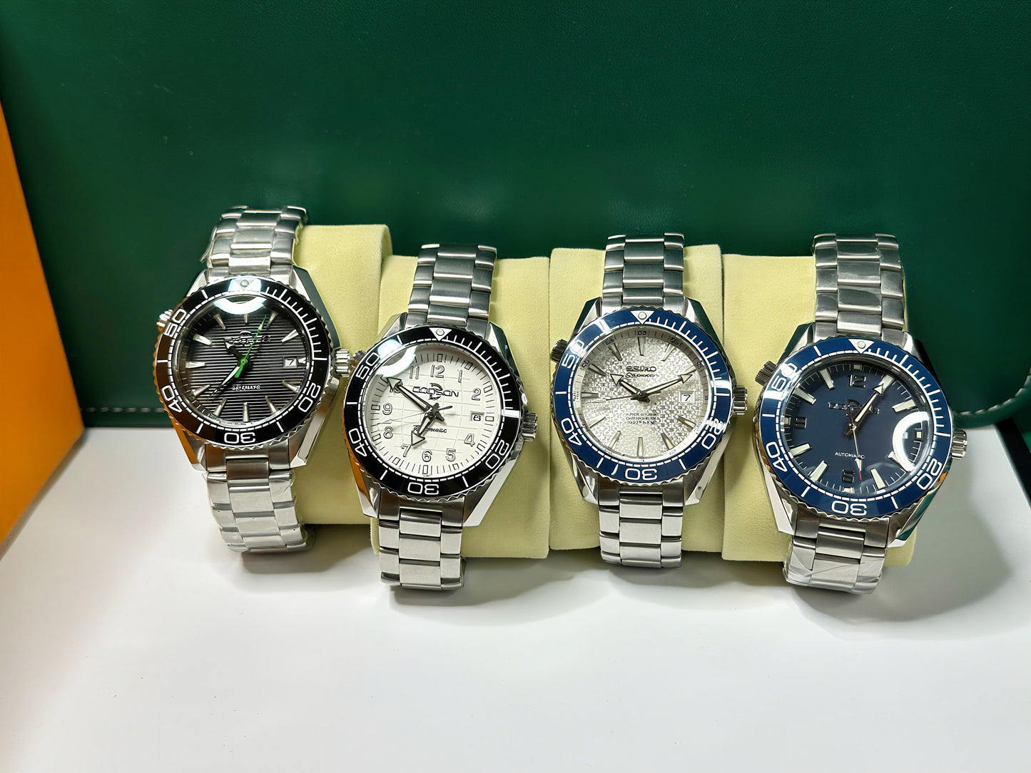 43.5mm Planet Ocean Automatic Homage Watch- Silver textured Dial & Blue Bezel