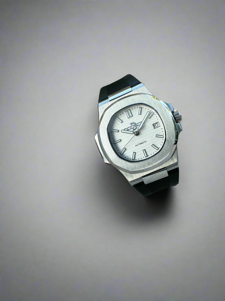 Nautilus style white dial automatic watch