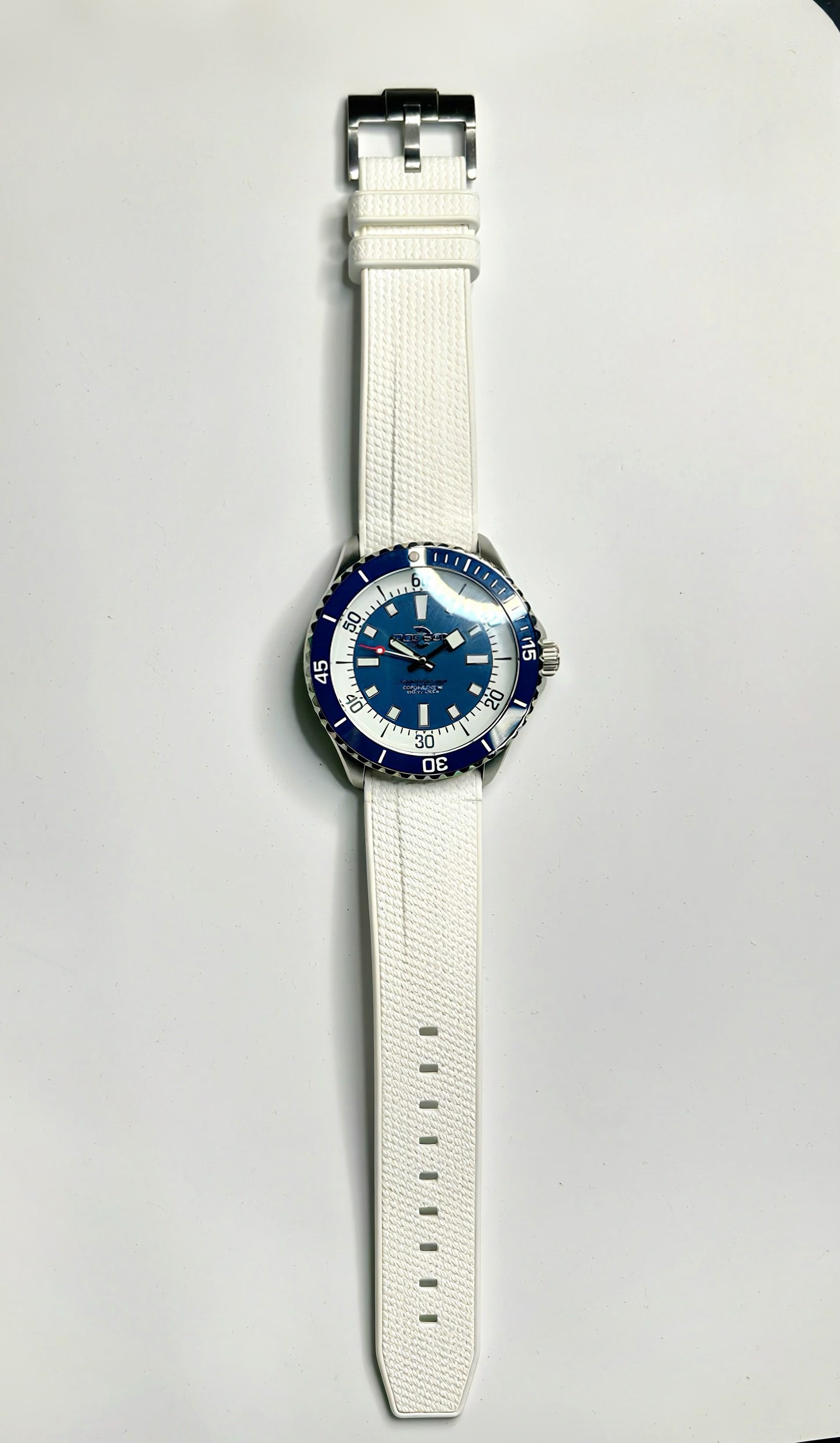 44mm Super Ocean Automatic Homage Watch- Blue dial, Blue bezel on rubber strap