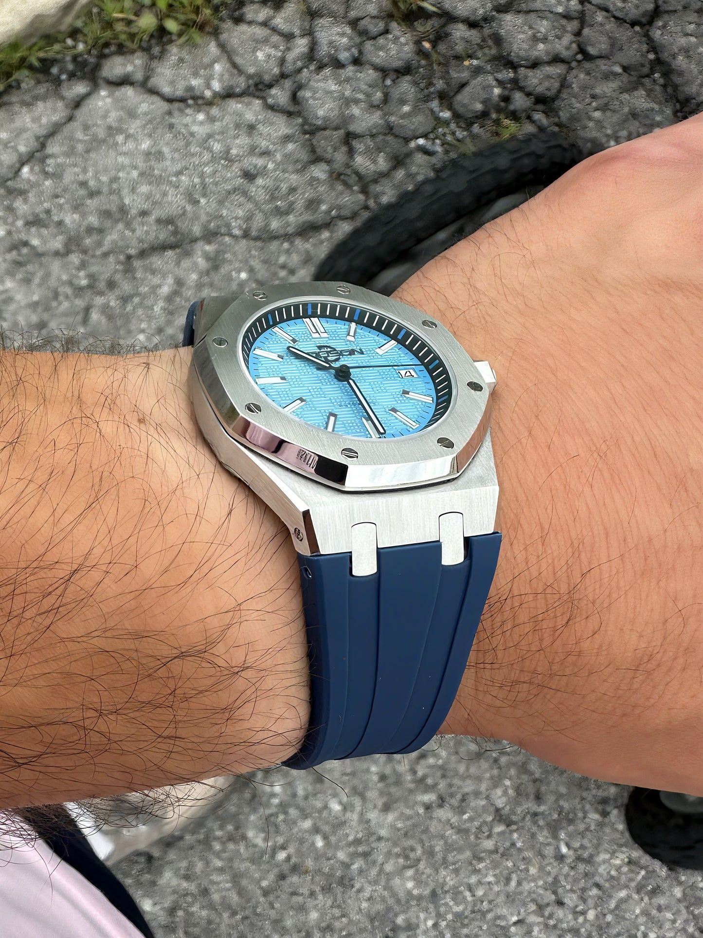 42mm Royal Oak Automatic Homage Watch on blue silicone strap