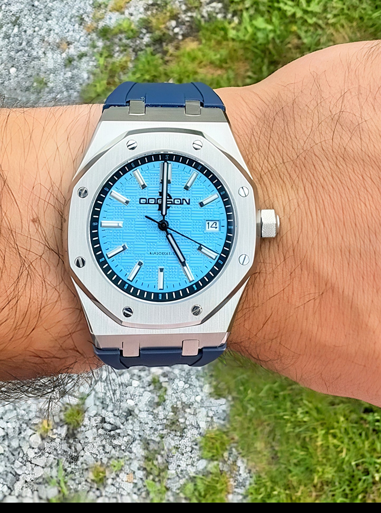 42mm Royal Oak Automatic Homage Watch on blue silicone strap
