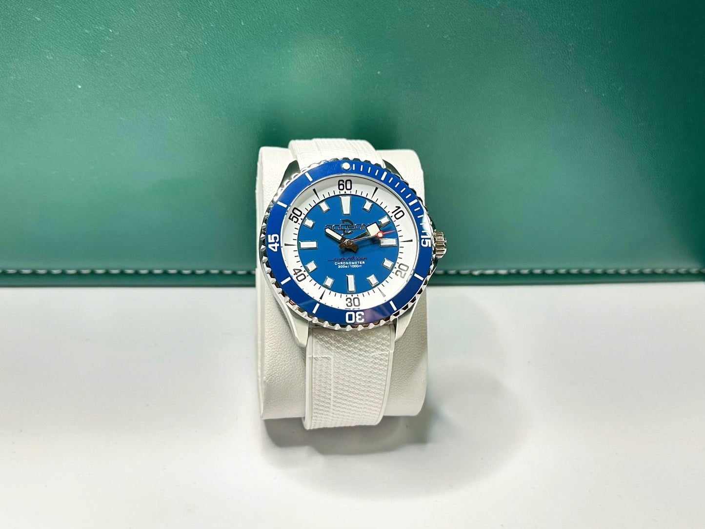 44mm Super Ocean Automatic Homage Watch- Blue dial, Blue bezel on rubber strap