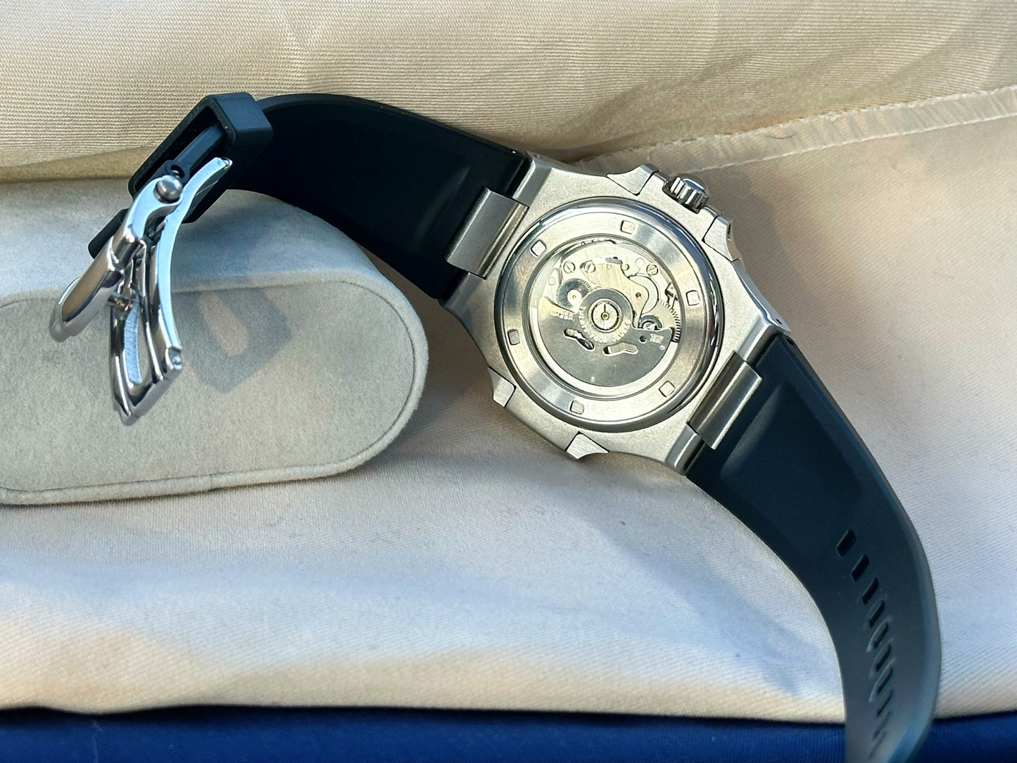 Nautilus style white dial automatic watch
