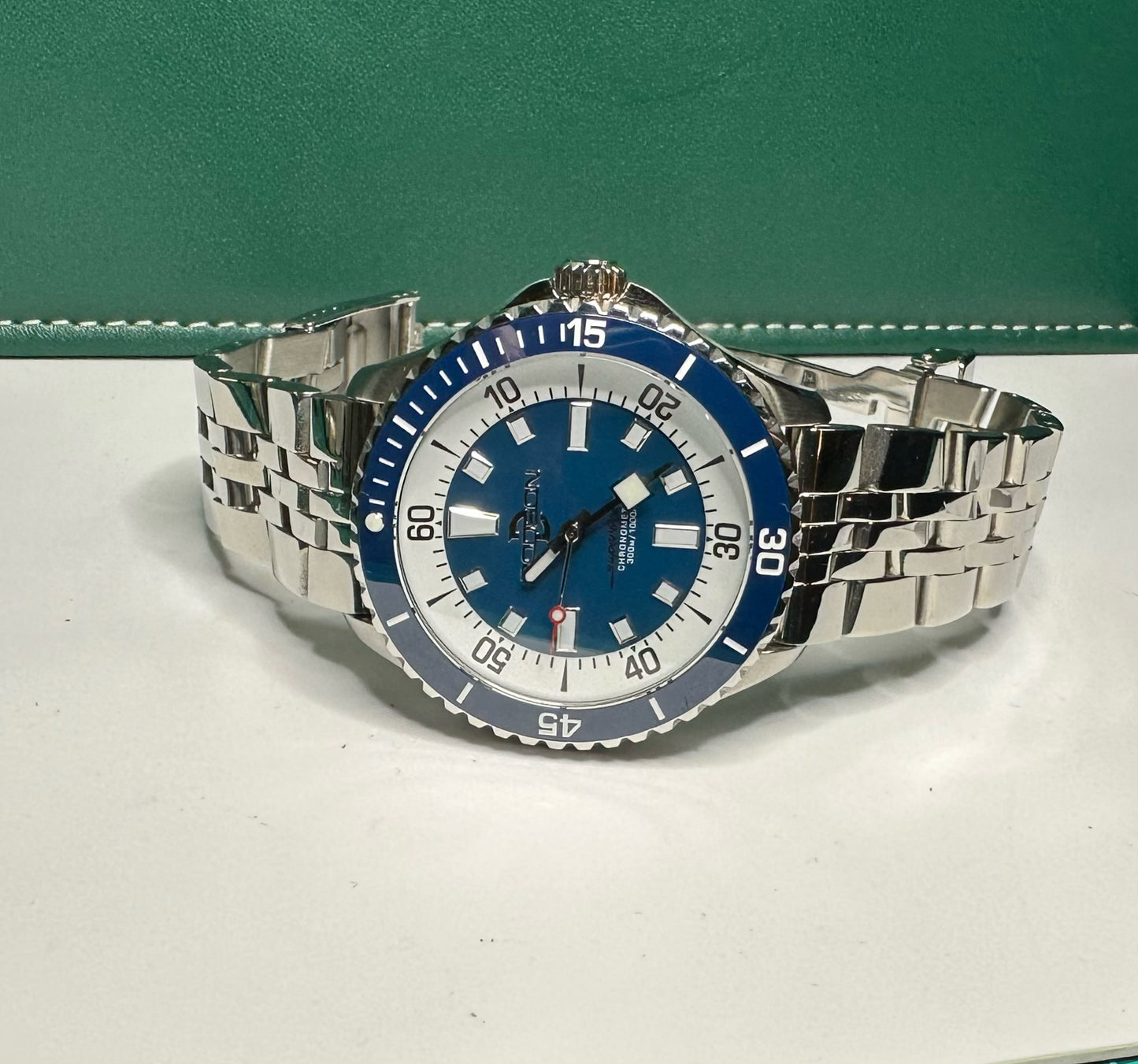 44mm Super Ocean Automatic Homage Watch- Blue Bezel, Blue Dial on stainless steel bracelet