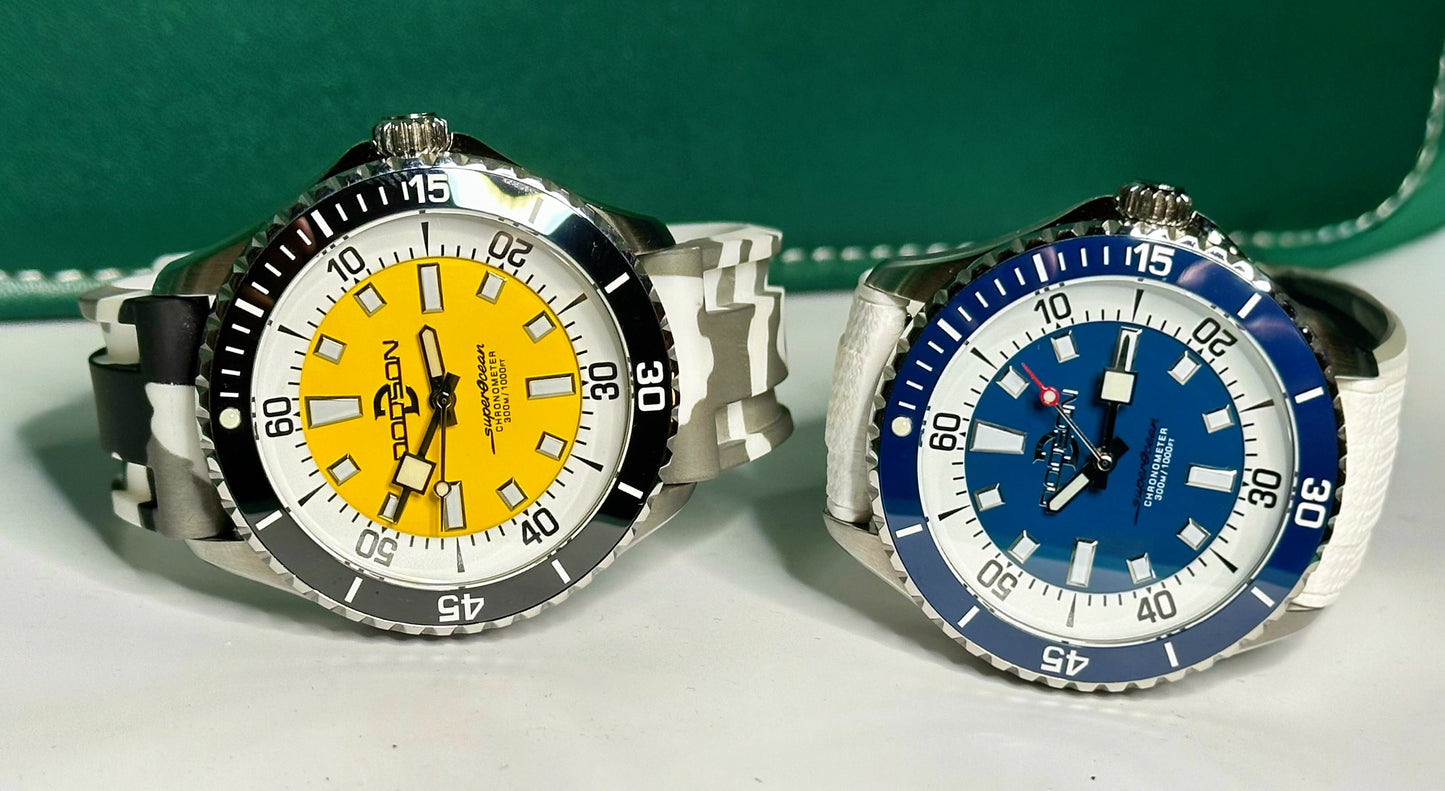 44mm Super Ocean Automatic Homage Watch- Black bezel, Yellow dial, rubber strap
