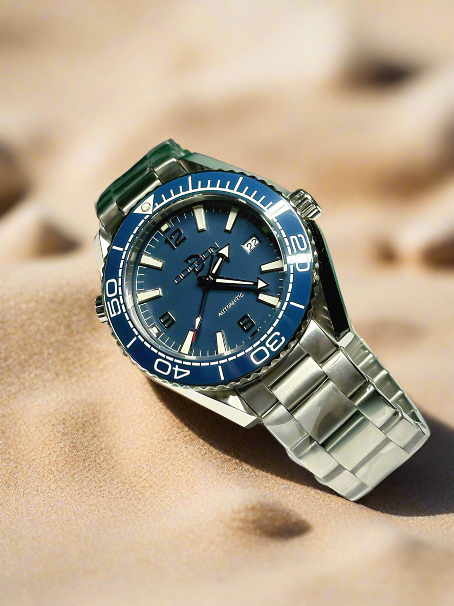 43.5mm Planet Ocean Automatic Homage Watch- Blue Dial, Blue Bezel