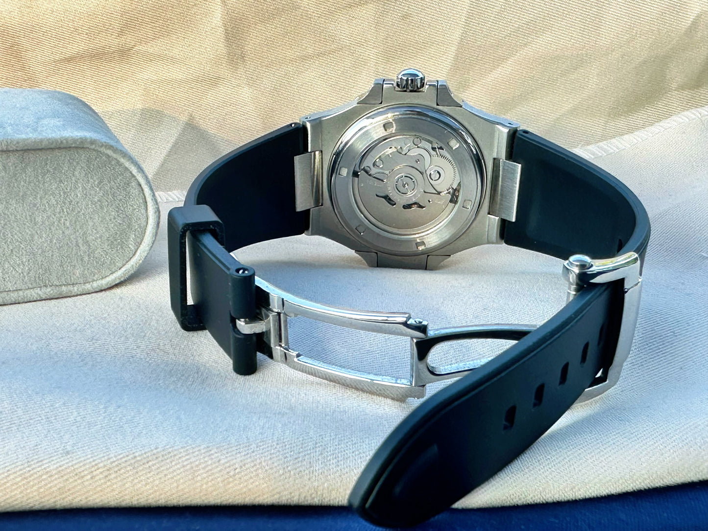 Nautilus style white dial automatic watch