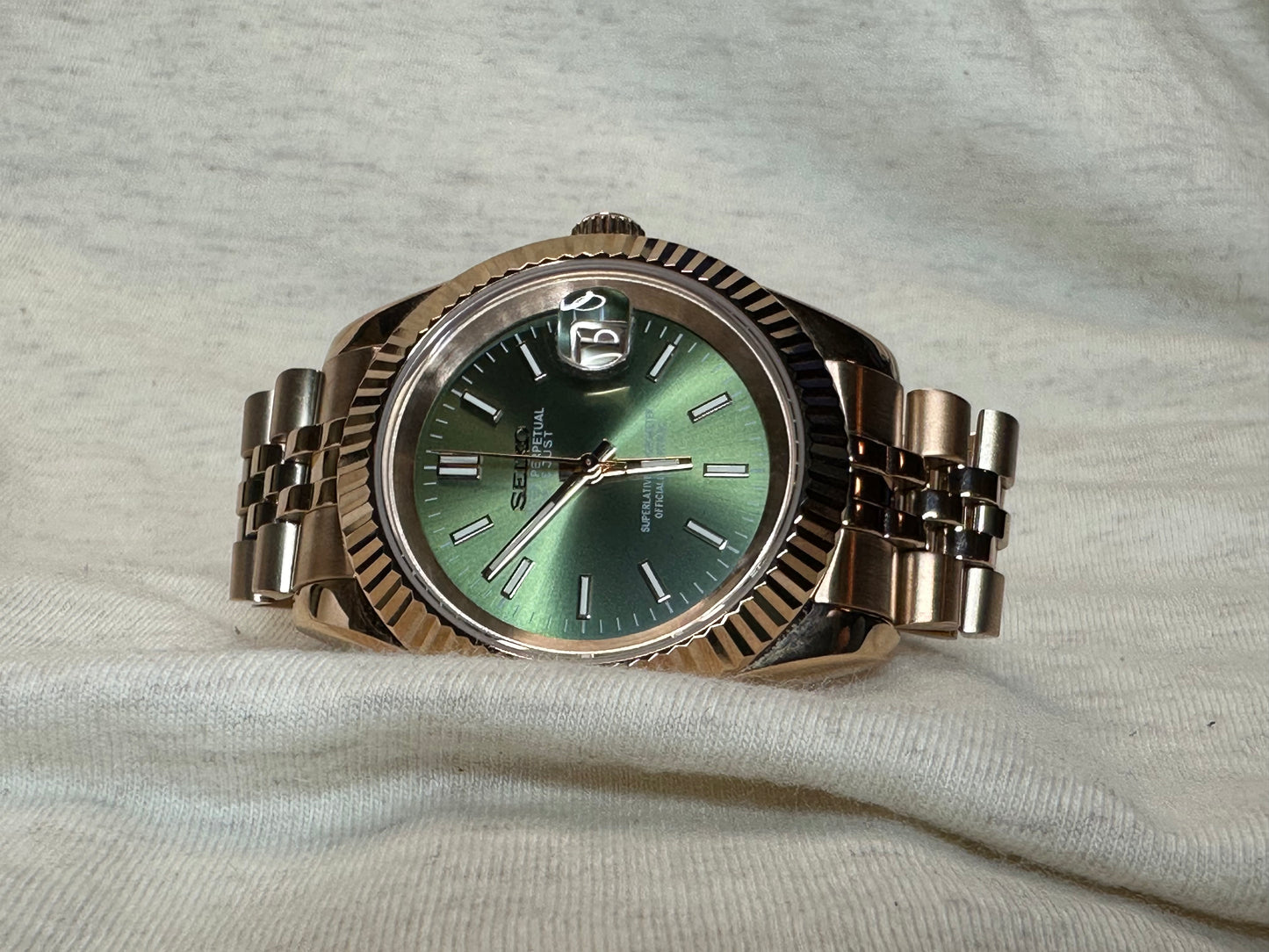 40mm Green Dial, Rose Gold automatic nh35 date-just Seiko-Mod