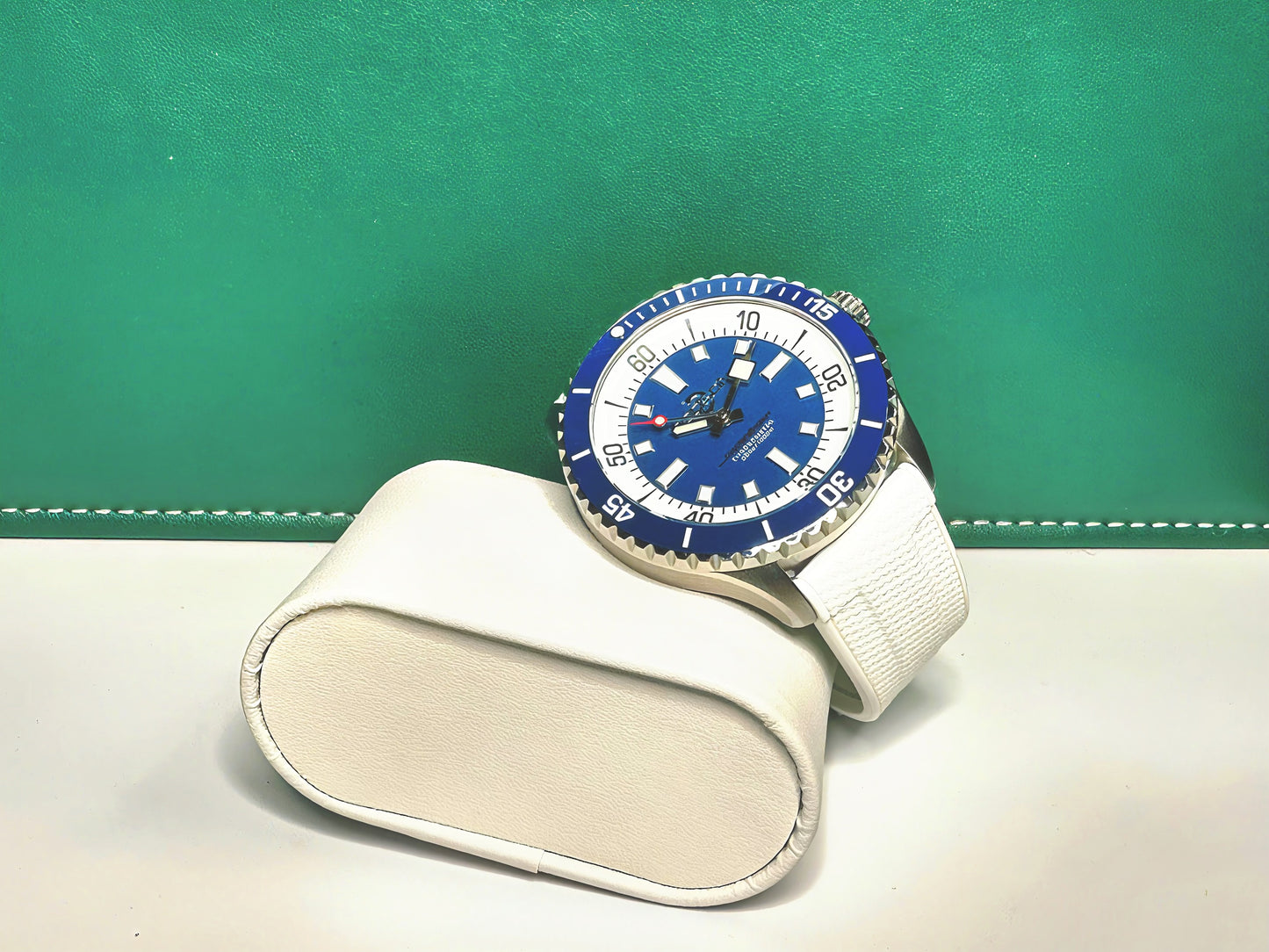 44mm Super Ocean Automatic Homage Watch- Blue dial, Blue bezel on rubber strap