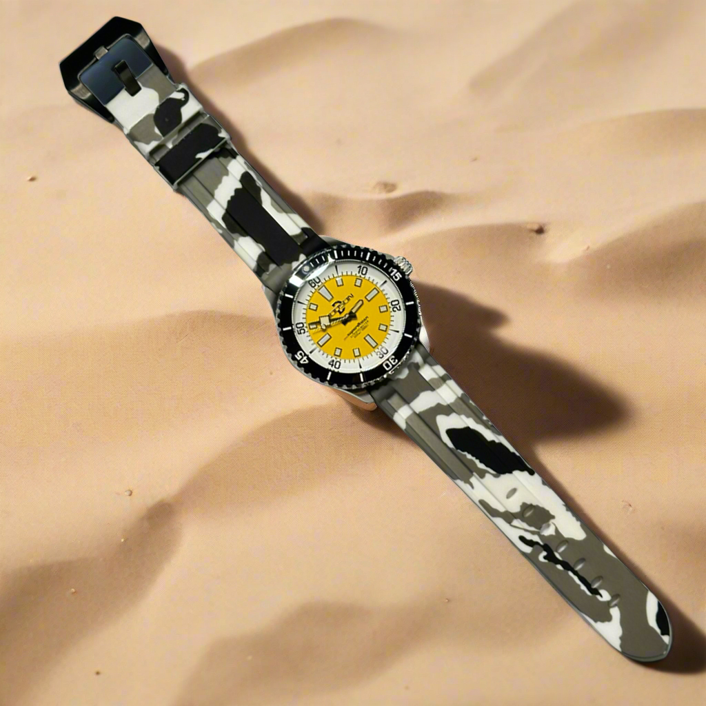 44mm Super Ocean Automatic Homage Watch- Black bezel, Yellow dial, rubber strap