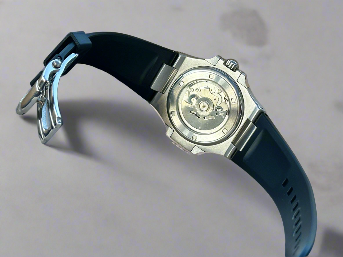Nautilus style white dial automatic watch