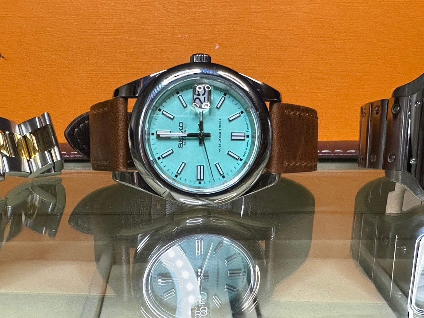 40mm mint blue dial date-just nh35 Seiko Mod on oyster stainless steel bracelet