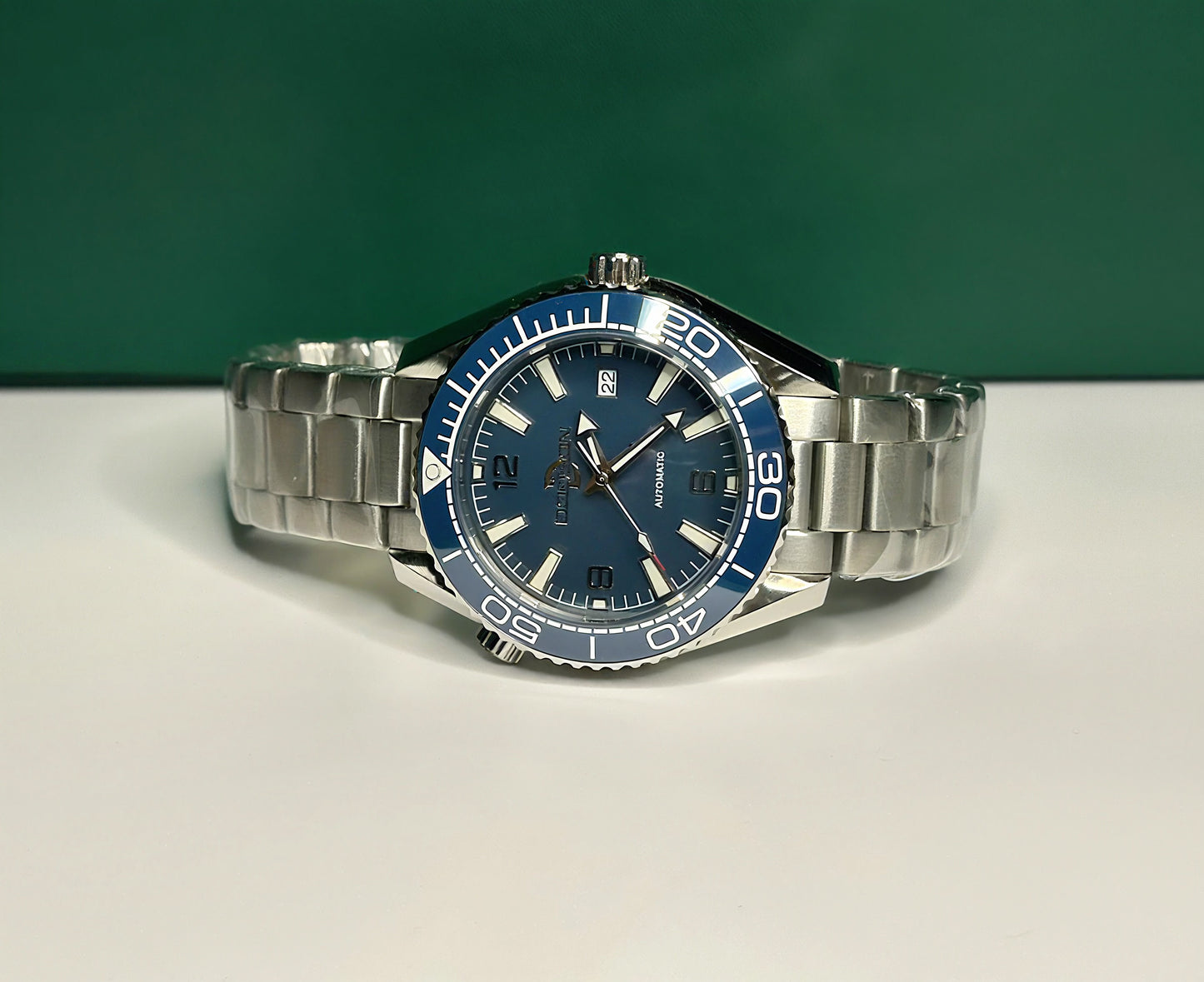 43.5mm Planet Ocean Automatic Homage Watch- Blue Dial, Blue Bezel