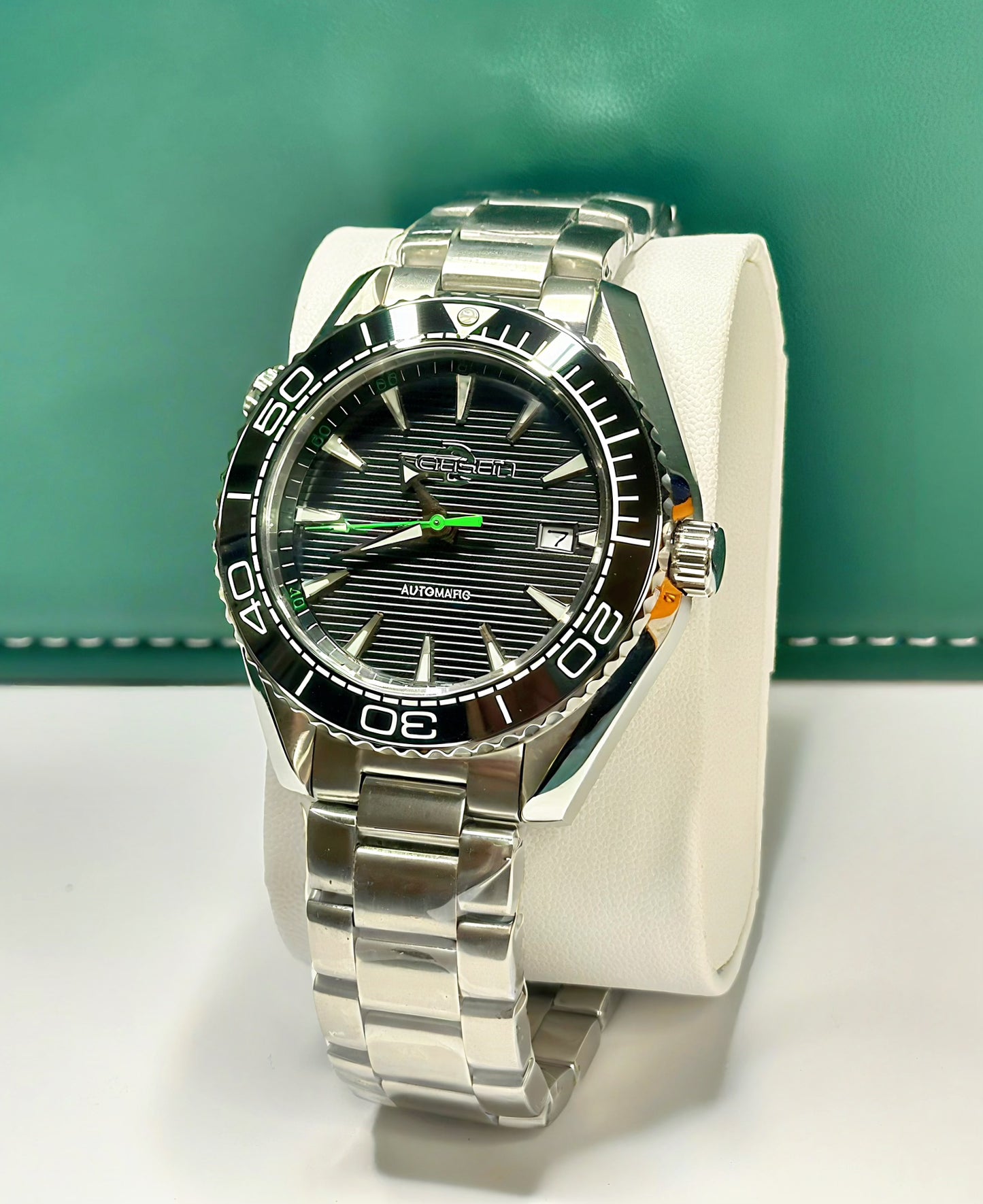 43.5mm .Planet Ocean Automatic Homage Watch- Black Bezel Black Dial