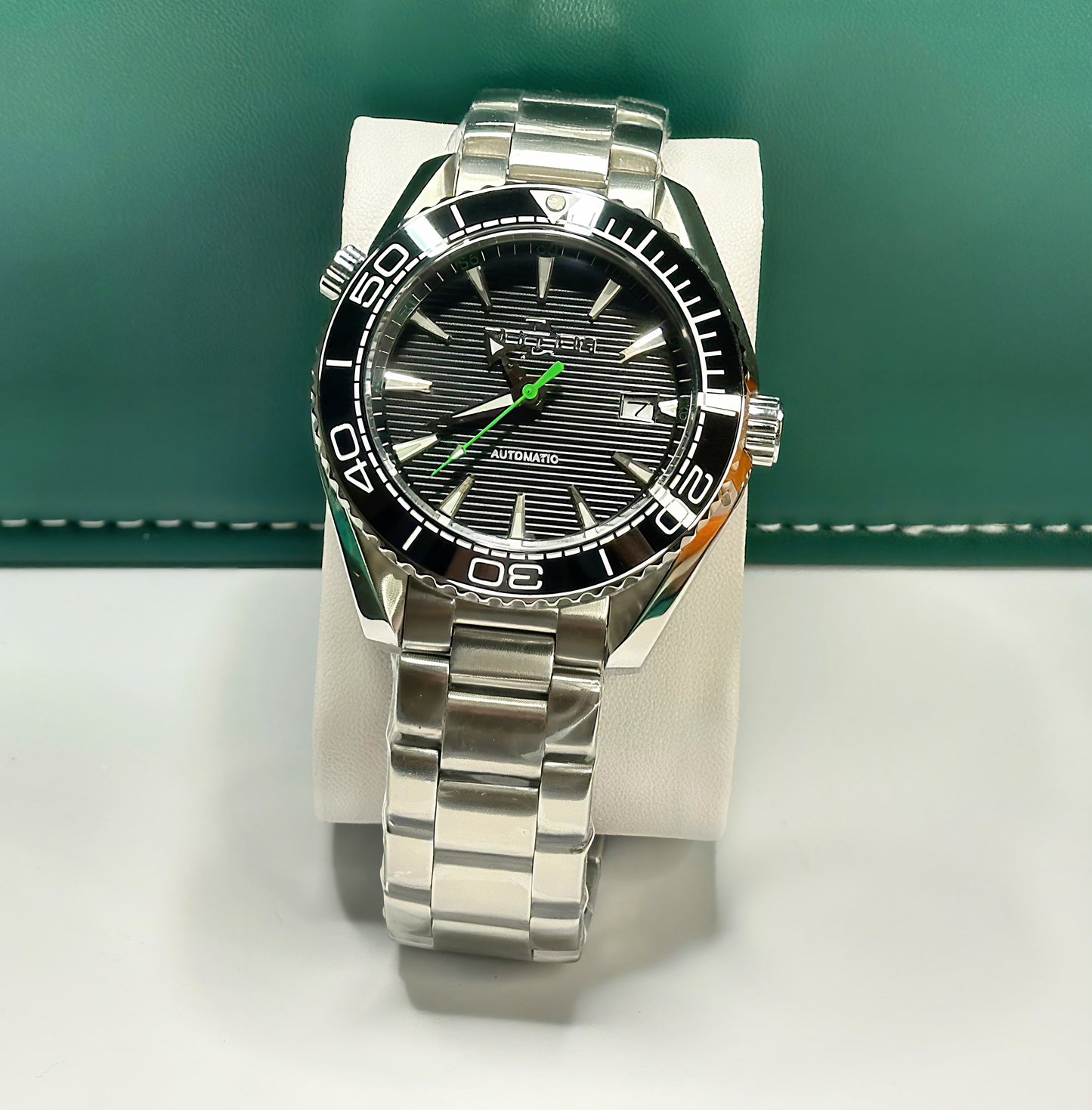 43.5mm .Planet Ocean Automatic Homage Watch- Black Bezel Black Dial